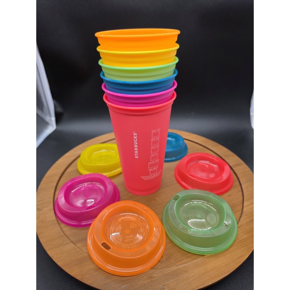 Starbucks Neon Colors Reusable Hot Cups 6 Pack With Lid 16 oz